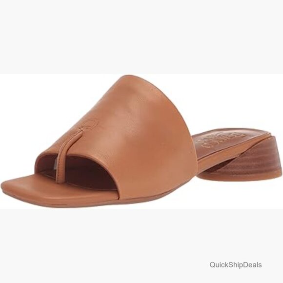 Leather Slide Sandal with Block Heel Open Square Toe Slip-On Fit